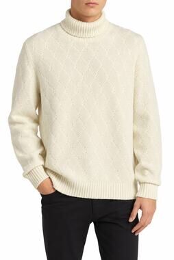 CANALI Men's Turtleneck Sweater US 44 IT 54 XXL Cream Merino Wool NWT